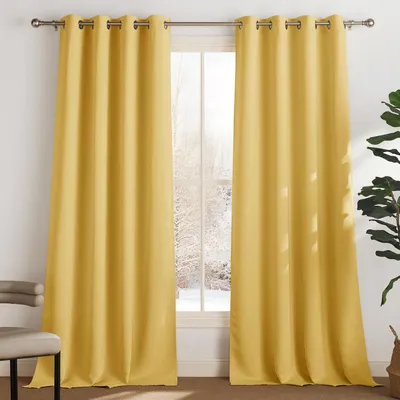 Image de Rideaux occultants à œillets, rideaux thermiques, 245 x 140 cm, jaune moutarde, lot de 2