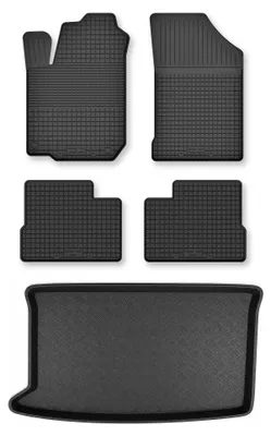 Image de Tapis en caoutchouc + bac de coffre pour Hyundai i20 II 2014- (plancher haut) – 5 pièces, noirs, semi-universel, adapté