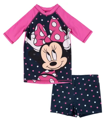 Produktbild von Disney Minnie Mouse Schwimmset UV-Schutz 30 für Mädchen - Kinder Badeanzug Badeset Shirt und Hose Zweiteiler Blau/Pink 134-140