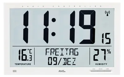 Produktbild von AMS F5887 Funkwanduhr mit digitaler LCD-Anzeige und Raumklimadaten