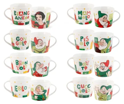 Obrázek produktu pro Home - Sedm trpaslíků, sada 12 šálků na snídani Sedm trpaslíků Vánoce, vánoční šálky, různý dekor, porcelán, 430 cm3