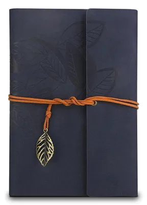 Productafbeelding van Notitieboek A5, donkerblauw, Polyurethanleer, vintage design, navulbaar, blanco papier, 100 g/m², 80 bladzijden