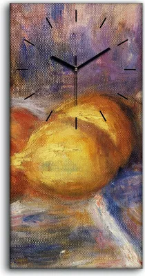 Produktbild von Wanduhr Uhr Wandbild Leinwand 30x60 Gemälde Früchte Zitronen Orangen Topf - schwarze Hände