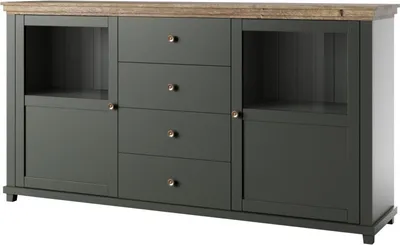Produktbild von Furniture24 Kommode, Sideboard Evora 25, mit 2 Türen, 4 Schubkästen, Grün, Landhaus möbel, Wohnzimmerschrank ohne Beleuchtung