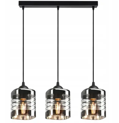 Obrázek produktu pro Luxolar Led závěsné svítidlo 3 plameny se skleněným stínidlem černé-průhledné E27 60W - Stropní světlo k montáži - Závěsné svítidlo do obývacího pokoje, kuchyně