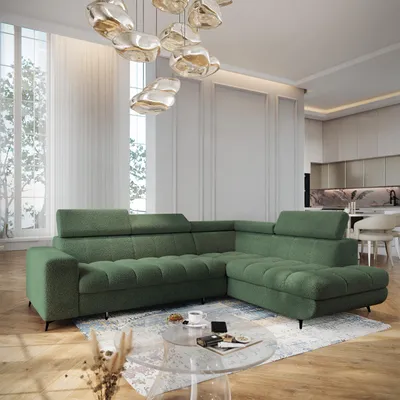 Produktbild von Masseno Ecksofa MORIVA Q R-S mit Schlaffunktion L-Form, Sofa mit Bettkasten, Wohnzimmersofa, Couch, Soffa, Bettsofa, Couchgarnitur- Grün, QUELLE 37