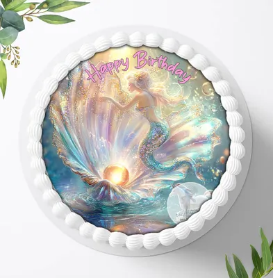Produktbild von Für die Geburtstags Torte ein Tortenaufleger, Zuckerbild mit dem Motiv: Meerjungfrau, Essbares Foto für Torten, Fondant, Ø 20cm, 1911z