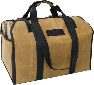 Produktbild von Robuste Holztragetasche - Brennholz Tragetasche mit Griffen und Sicherheitsgurt für Camping - Holzscheite Tragetasche - Birkenholz Stand - Braun gewachstes Canvas Holzträger