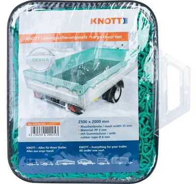 Produktbild von KNOTT Anhängernetz Ladungssicherungsnetz mit Randkordel 2000x2500 mm Maschenweite 35x35 mm Grün Abdecknetz Pkw