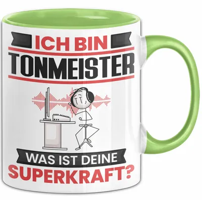 Produktbild von Tonmeister Tasse Geschenk für Tonmeister Geburtstag Lustiger Spruch Kaffee-Becher Was Ist Deine Superkraft (Grün)