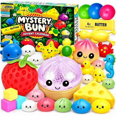 Produktbild von Squishy Dumplings Buns Adventskalender,Weihnachtskalender 24 Tage mit Anti-Stress Spielzeug,Weiches Sammelfiguren,Squeeze Toy für Kinder Frauen Männer