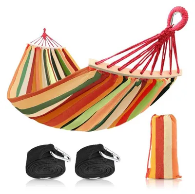 Obrázek produktu pro AMACA 200 x 150 cm Camping AMCA nadrozměrná plátěná houpací síť s plovoucím svazkem do 300 kg pro zahradní dvůr barevná