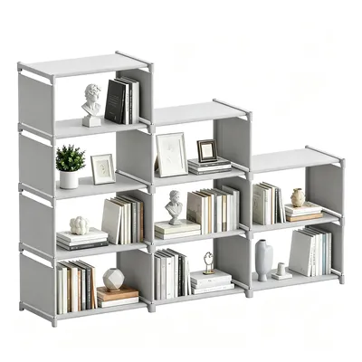 Produktbild von Verdego Bücherregal, Trapezförmig, 9 Fächer Multifunktionales Standregal, Aufbewahrungsregal für Wohnzimmer, Schlafzimmer, Arbeitszimmer - Weiß