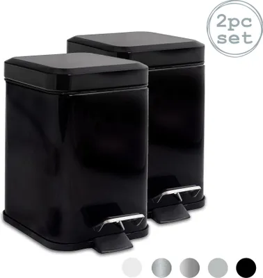 Produktbild von Harbour Housewares Quadratischer Badezimmer-Treteimer – 3 Liter – Schwarz – 2er-Pack
