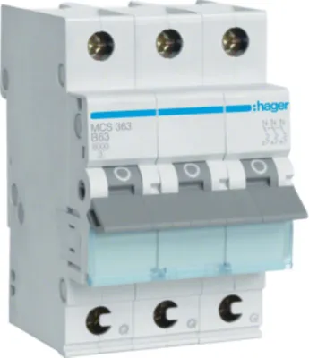 Produktbild von HAGER Leitungsschutzschalter 3 polig 6kA C-Charakteristik 63A QuickConnect 3 Module