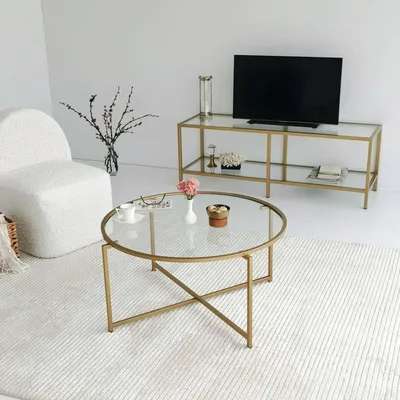 Immagine prodotto di Ecaterina - Tavolino da Salotto, 83x83x40h cm oro, Forma Rotonda