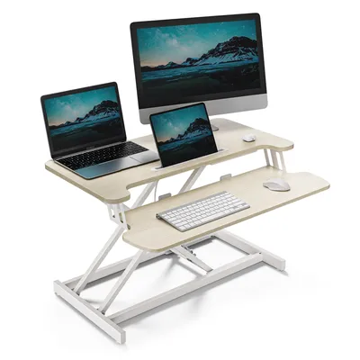 Produktbild von VonHaus Steh-Sitz Schreibtischaufsatz, Hell Holz 80 x 40 cm Mit Tastaturablage & Tabletfach