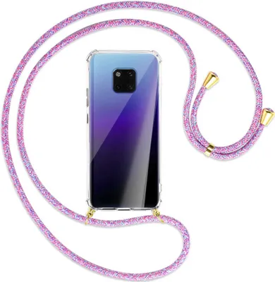 Produktbild von Handykette Backcover-Schutzhülle mit Band (Metall goldfarben) für Huawei Mate 20 Pro - lila/rosa/blau