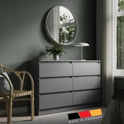 Produktbild von Home Collective Kommode mit 6 Schubladen Kommode Holz Schrank Kommode mit Schubladen, Sideboard, Highboard für Schlafzimmer Wohnzimmer Flur Büro Organizer | 120 cm Breite | Anthrazit