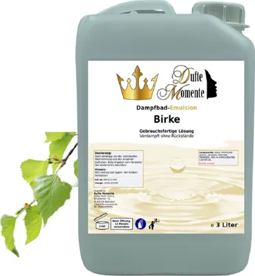 Produktbild von Dufte Momente | Dampfbad Emulsion 3 Liter | Birke | gebrauchsfertig | vegan und ohne Tierversuche | hergestellt in Deutschland
