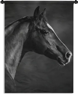 Produktbild von MuchoWow® Wandteppich Wandbehang Pferd - Tiere - Schwarz - Weiß - Porträt 120x160 cm Tapisserie Dekoration Wandtuch - Wohnzimmer - Moderne