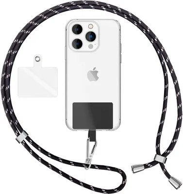 Immagine prodotto di NALIA Cordino universale con 2 cuscinetti e moschettone - Catena per cellulare da 160 cm - Nero argento
