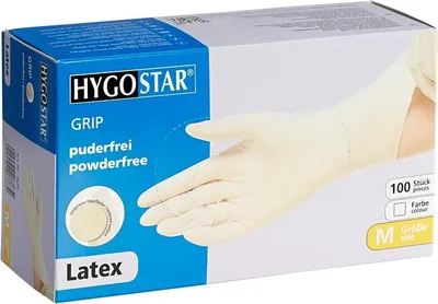Obrázok produktu pre Hygostar 2675 Latexhandschuhe Grip weiß Gr. 8/M puderfrei