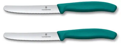 Immagine prodotto di Swiss Classic, coltello da pomodoro e da tavola, 2 pezzi, 11 cm, onde, verde, scatola