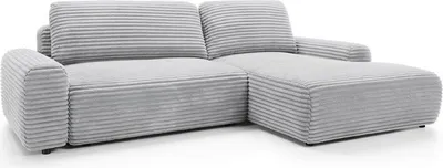 Produktbild von BETTSO CORDINA Design-Ecksofa in Grau mit Bettzeugablage und Schlaffunktion Rechts
