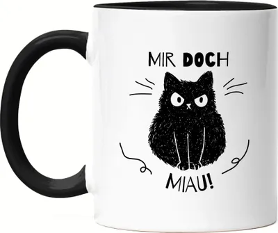 Produktbild von Mir Doch Miau Tasse Schwarz mit Katzen und Herzen Motiv für Katzenliebhaber Katzenliebe Mieze Büsi