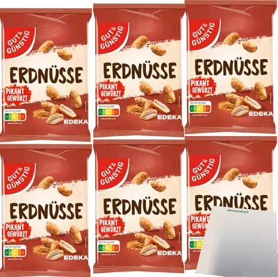 Produktbild von Gut & Günstig Erdnüsse pikant gewürzt 6er Pack (6x150g Packung) + usy Block