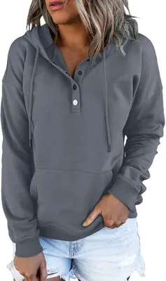 Produktbild von Dokotoo Damen-Sweatshirt mit Kapuze Warmes Hoodie mit Reißverschluss und Tasche Grau L