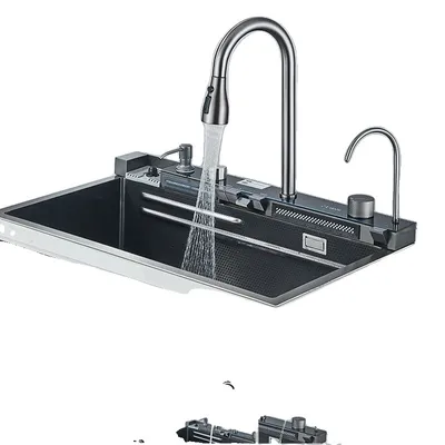 Immagine prodotto di Set lavello in acciaio inox, rubinetto con display digitale, superficie Gun Grey resistente, grigio canna di fucile
