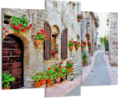 Produktbild von Bild auf Leinwand - Leinwandbild - Italien Straße Blumen Geschichte - 130x100cm - Wand Bild - Wanddeko - Leinwanddruck - Bilder - Kunstdruck - Leinwand bilder - Wandkunst - CB130x100-2817