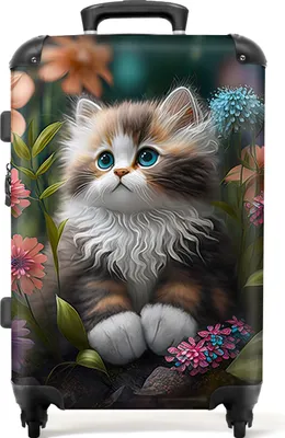 Produktbild von NoBoringSuitcases.com® Großer Koffer - Kätzchen - Illustration - Blumen - Natur - Katze - Kombinationsschloss TSA - Hartschalen Trolley 4 Rollen - 72 liter - Reisekoffer - 66 cmKoffer Mittelgroß 67x43x25 cm, 72L,