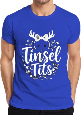 Produktbild von Tinsel Tits lustig Weihnachten Geschenk Rentier Geweih Glitzer Herren T-Shirt, Blau, XL
