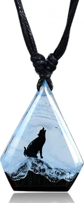 Produktbild von viva-adorno Wolf Halskette Epoxy Holz Anhänger Surferkette Wolfskette verstellbar HK39w blau