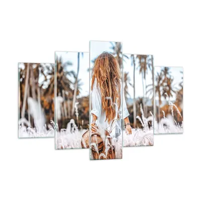 Produktbild von Bilder auf glas - 5 Teile - Wiese Frau Gras - 150x100cm - Glasbilder - Wandbilder - Bilder - zum Aufhängen bereit - Wanddekoration aus Glas - Glas Bilder - Wandbild auf Glas - GEA150x100-5115