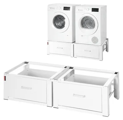 Zdjęcie produktu dla Podstawa pod pralkę VEVOR, wysokość 290 mm, podwyższenie pralki z szufladą, nośność 150 kg, antypoślizgowe nóżki, stalowa podstawa suszarki, podest, uniwersalne dopasowanie, kolor biały, zestaw 2 szt.