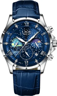 Obrázok produktu pre Hodinky z nehrdzavejúcej ocele, vodotesné analógové mesačné fázy Quartz pánske hodinky Chronograph kožený remienok hodinky pre mužov s dátumom svetelné pánske náramkové hodinky
