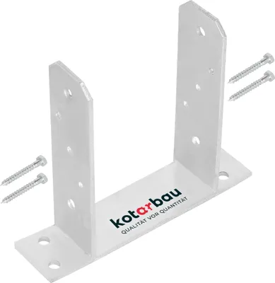 A metal U-shaped post bracket with screws on a white background.