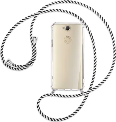 Produktbild von Handykette Backcover-Schutzhülle mit Band (Metall silberfarben) für Sony Xperia XA2 Plus - schwarz/weiß gestreift