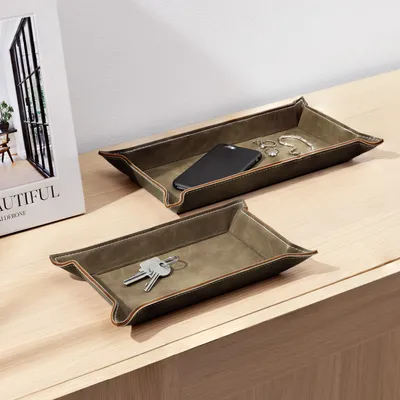 Produktbild von Navaris Lederschale Tablett aus Kunstleder - 2x Schale Ablage Leder - Ablageschale für Schmuck Schlüssel Münzen Handy - Schlüsselablage Organizer -