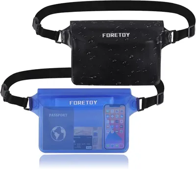Imagen del producto de Bolsa impermeable (2 unidades), cinturón de cintura ajustable, funda para teléfono 100% impermeable, ideal para deportes acuáticos