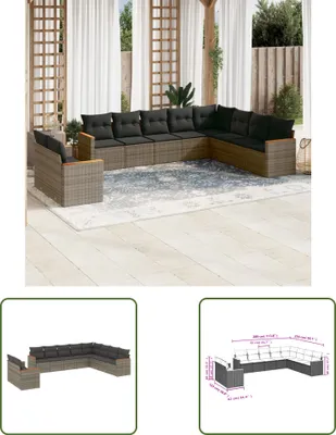 Produktbild von The Living Store 10-tlg. Garten-Sofagarnitur mit Kissen Grau Poly Rattan