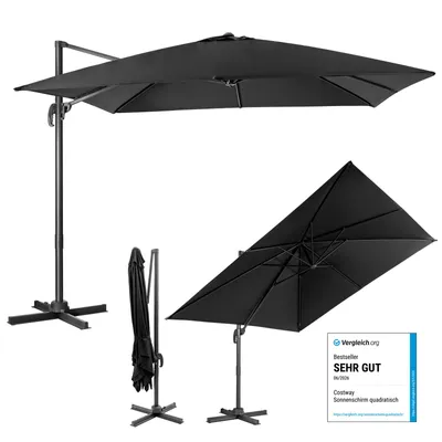 Produktbild von COSTWAY Sonnenschirm 300x300cm, Ampelschirm mit Kurbel, Gartenschirm neigbar, 360° drehbar, großer Terrassenschirm, Marktschirm, Schwarz