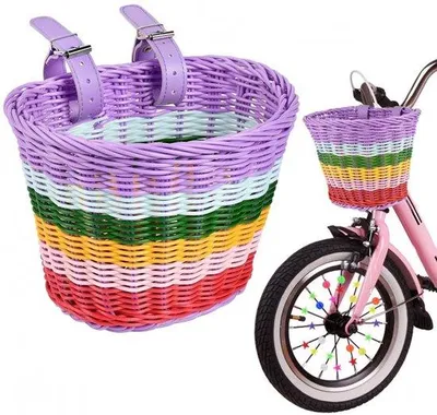 Zdjęcie produktu dla Przedni koszyk rowerowy dla dzieci z wikliny, pasujący do większości rowerów