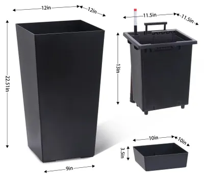 Productafbeelding van Zelfwaterende plantenpotten - set van 2 - met drainagegaten - waterniveau-indicator - binnenpot - 57 cm - zwart