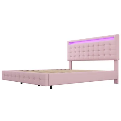 Produktbild von 140x200 cm Flachbett mit LED-Ambientelicht, Fernbedienung, höhenverstellbarem Kopfteil und PolyurethanOberfläche – modernes, Rosa Design mit Floating-Effekt