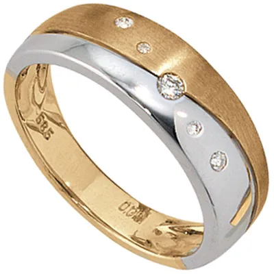 Produktbild von Ring für Damen mit Diamanten 585 Gold Weißgold & Gelbgold Fingerschmuck Innenumfang 60mm  Ø19.1mm